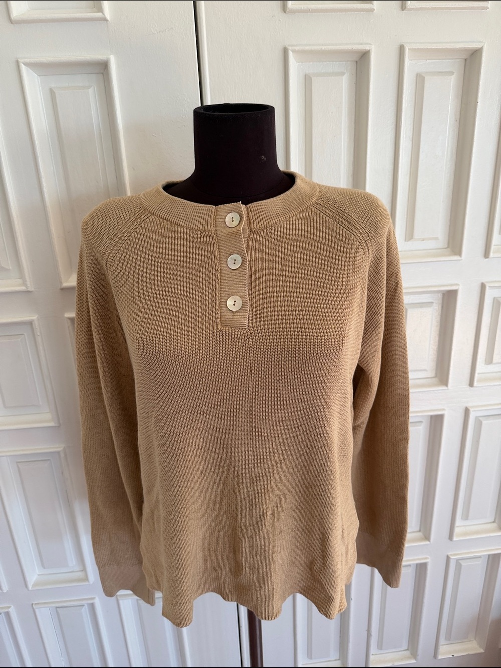 Rails Beige Three-Button Crewneck Sweater - Picture 1 of 3
